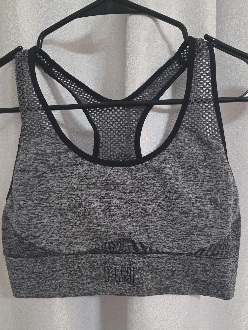 PINK Victoria's Secret Heather Gray Seamless Sports Bra with Mesh Racerback